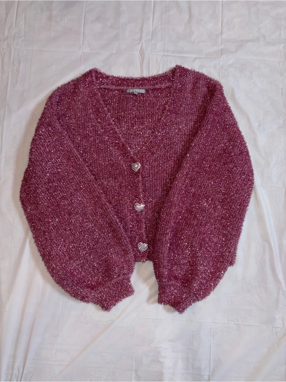 Sparkle Heart-Button Pink Cardigan